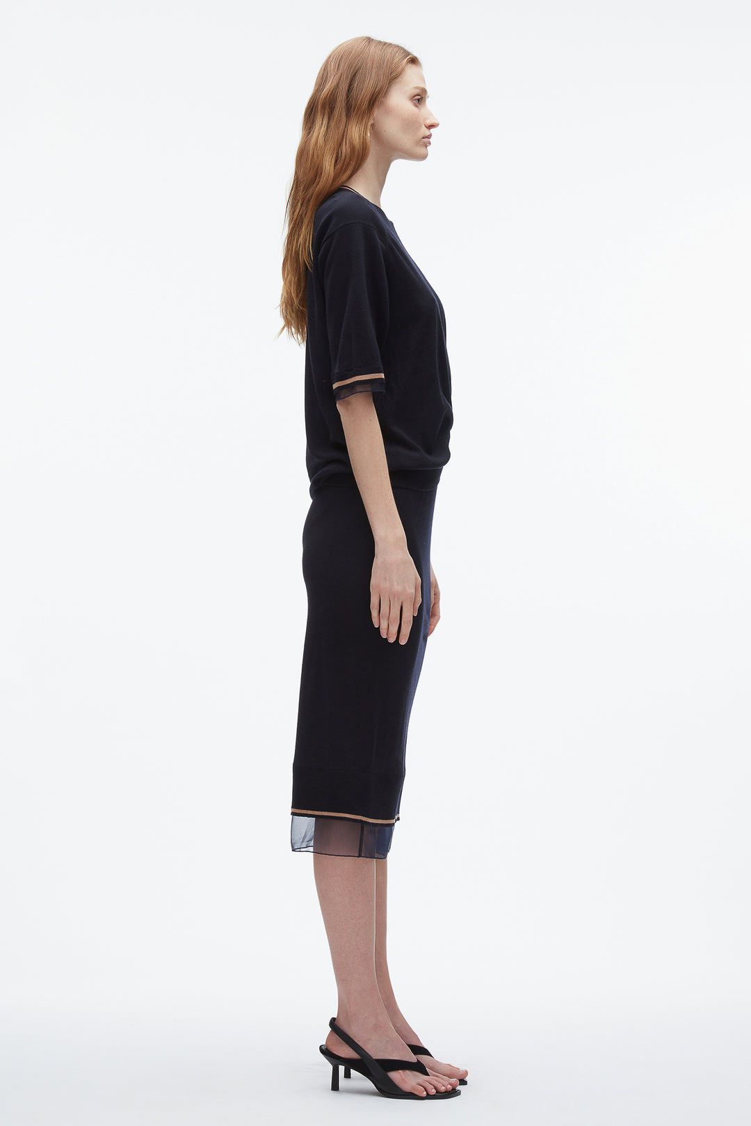 French Tuck Knit Dress with Organza