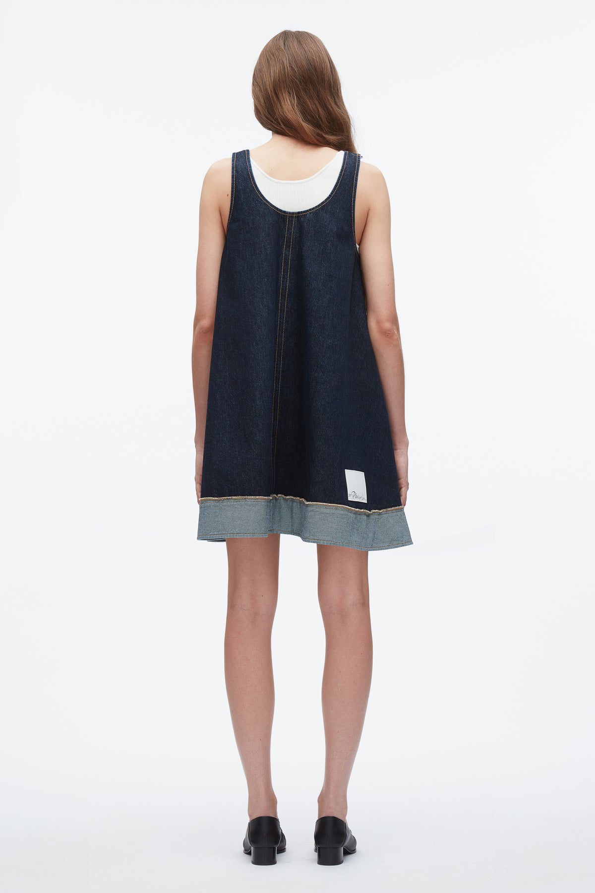 denim trapeze dress Mini - Dark Indigo COOLTONES Size:36/8 Mismatched Blush Pink Chiffon A collared neckline