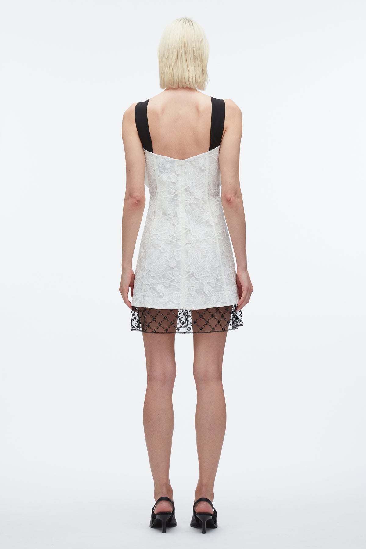 phillipa mini dress white black 3.1 Phillip Lim | Corded Lace Black Anzu Puplum Sweater Waist:44 Classic Menswear Model wears size S