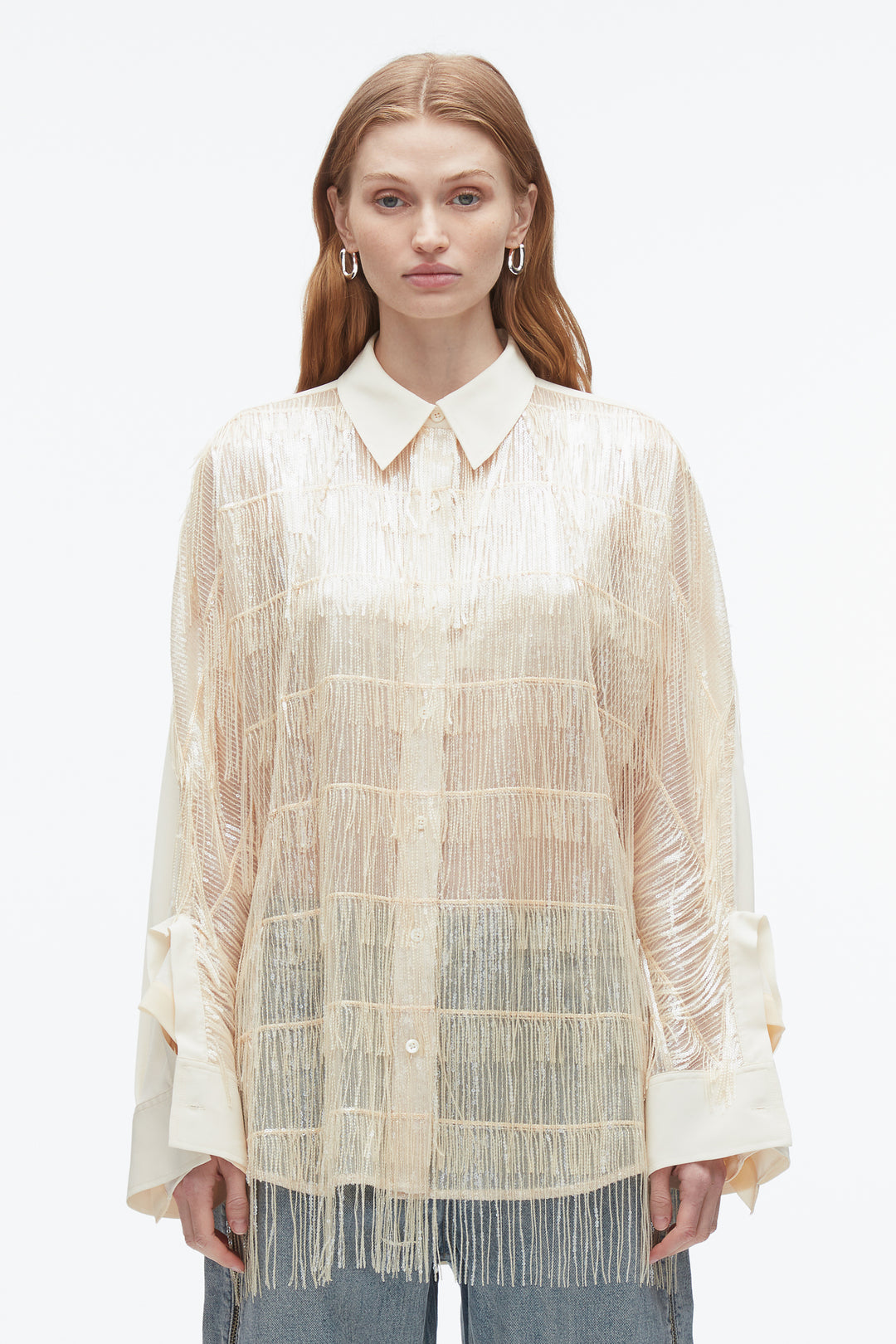 Sequin Fringe Shirt with Cascade Drape