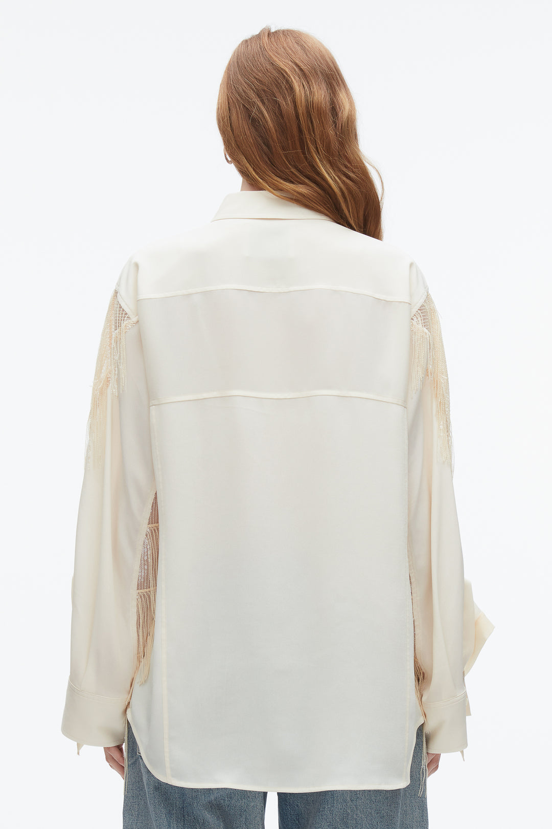Sequin Fringe Shirt with Cascade Drape