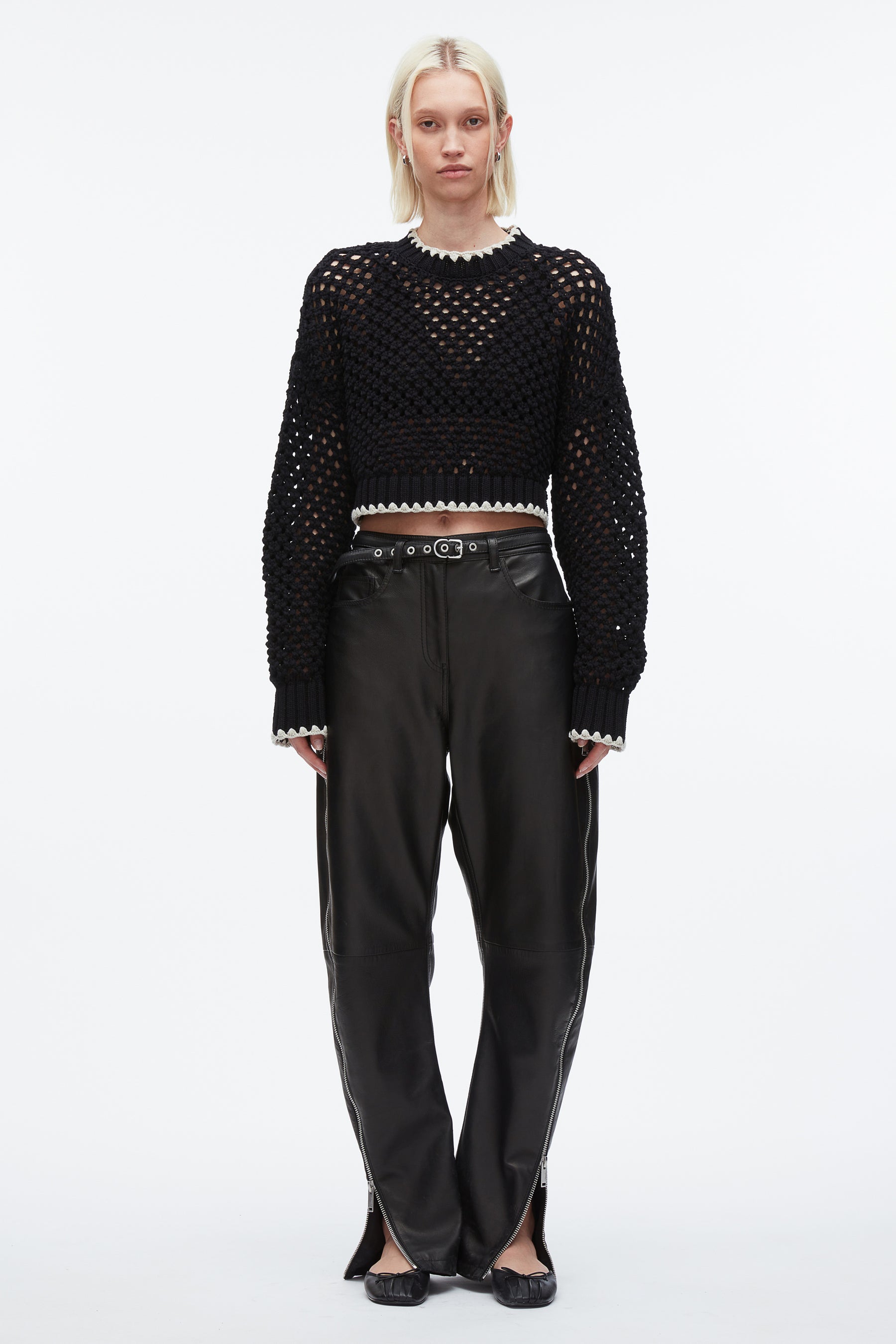 Open Work Cropped Sweater