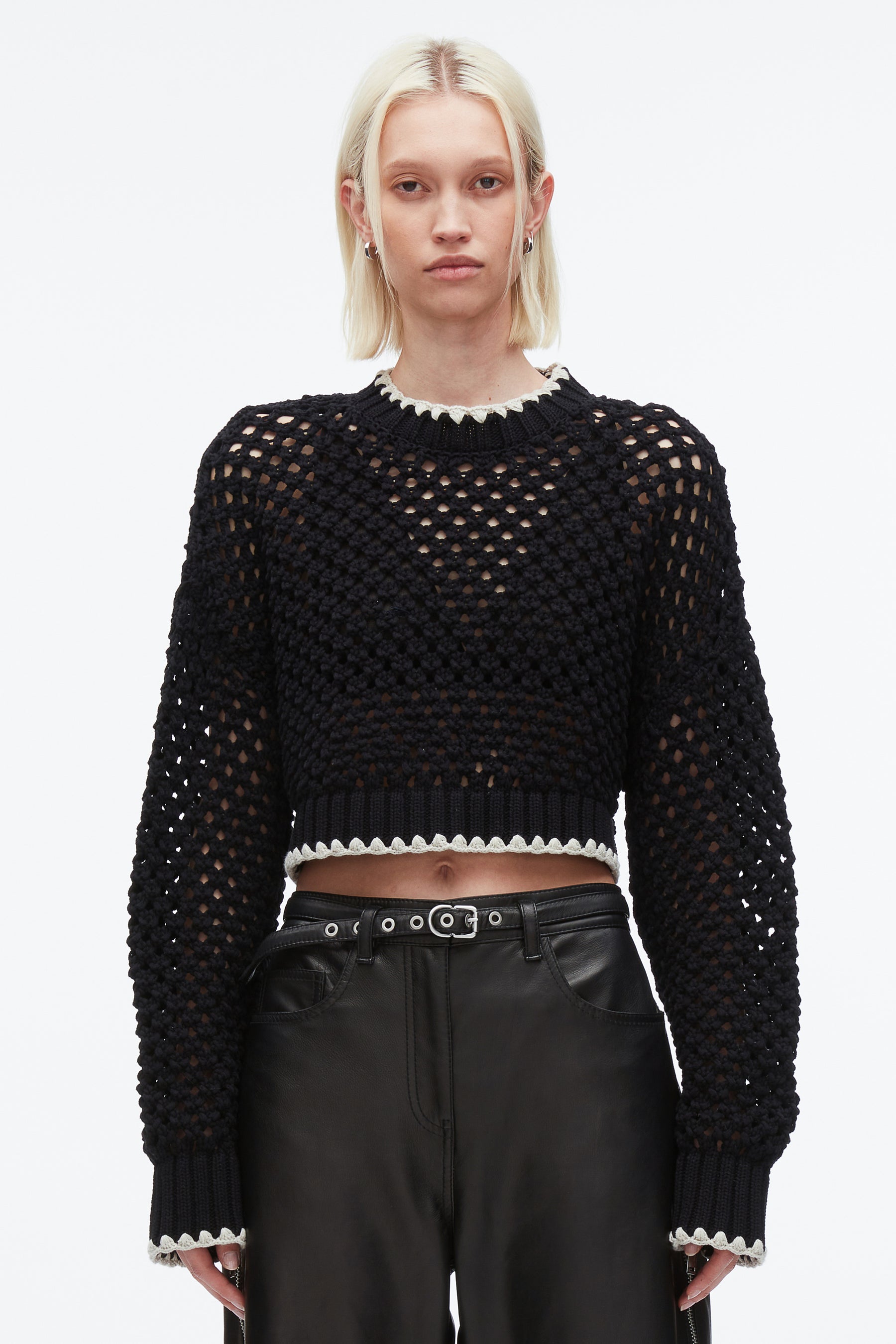 Open Work Cropped Sweater