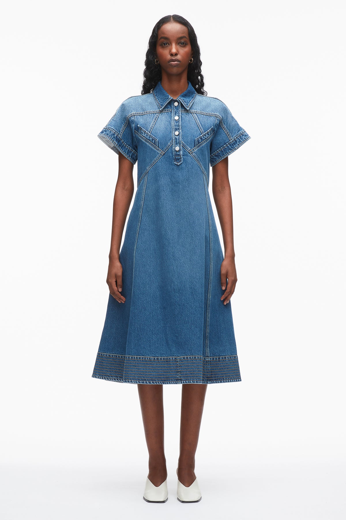 a line denim shirt dress Trapeze - WASHED MEDIUM BLUE and block color_Grey Blue 21 Best Wedding Hairstyles Size:CA 14