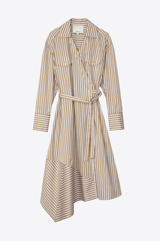 Stripe Poplin Wrap Shirt Dress