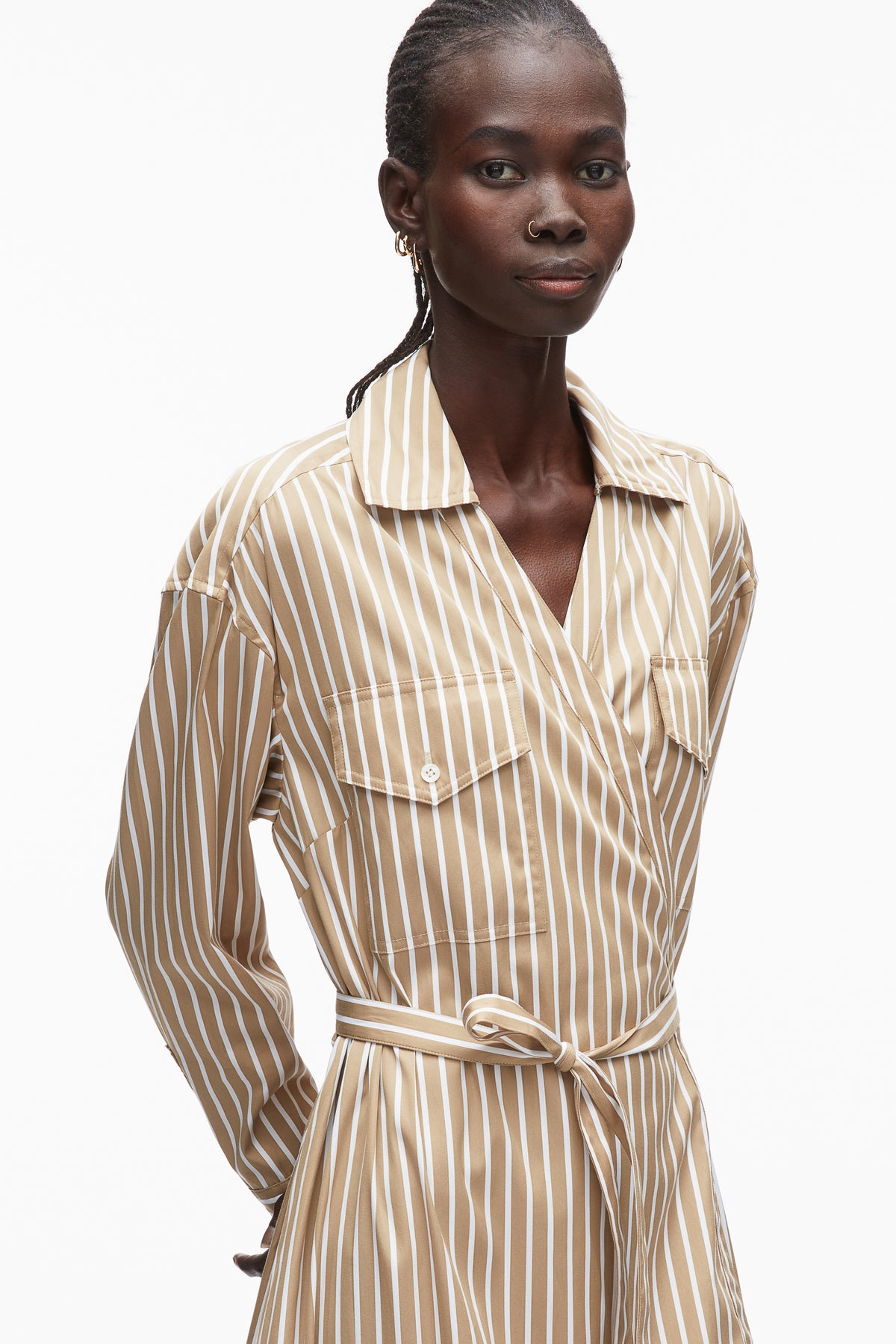 striped cotton poplin wrap dress Stripe Poplin Wrap Shirt Dress