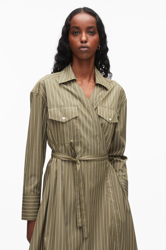 striped cotton poplin wrap dress Stripe Poplin Wrap Shirt Dress