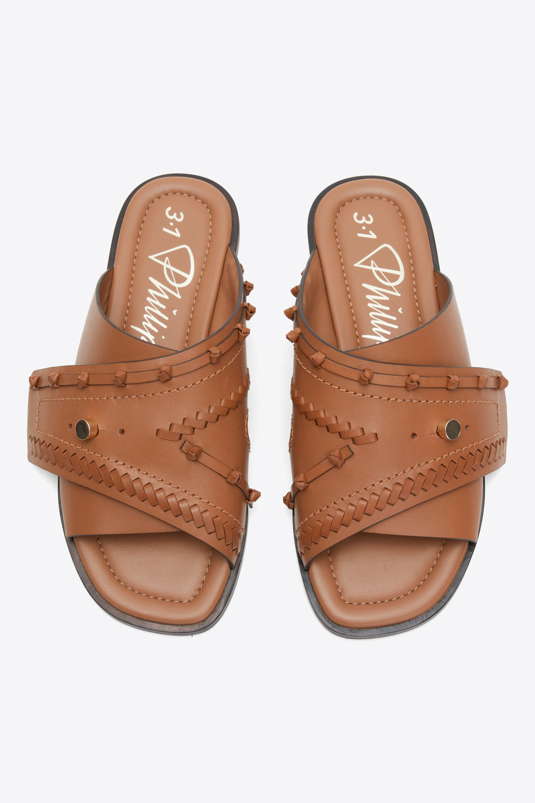 Crossover Slide Sandal with Leather Craft