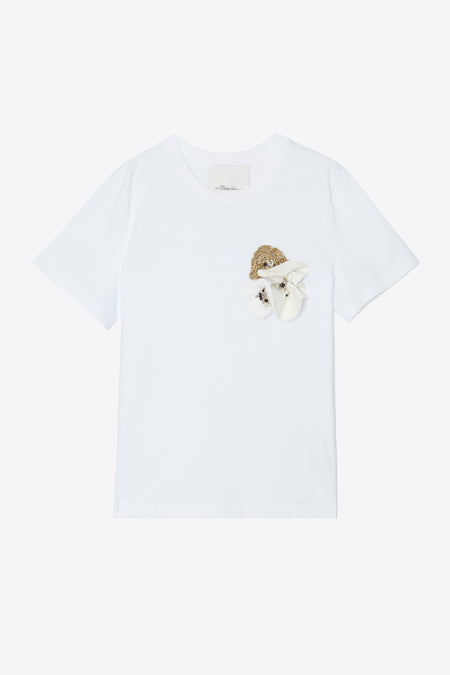 Short Sleeve T-Shirt With Mixed Media Flower Embroidery