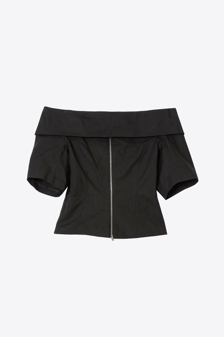 Structured Cotton Off Shoulder Zip-Front Top