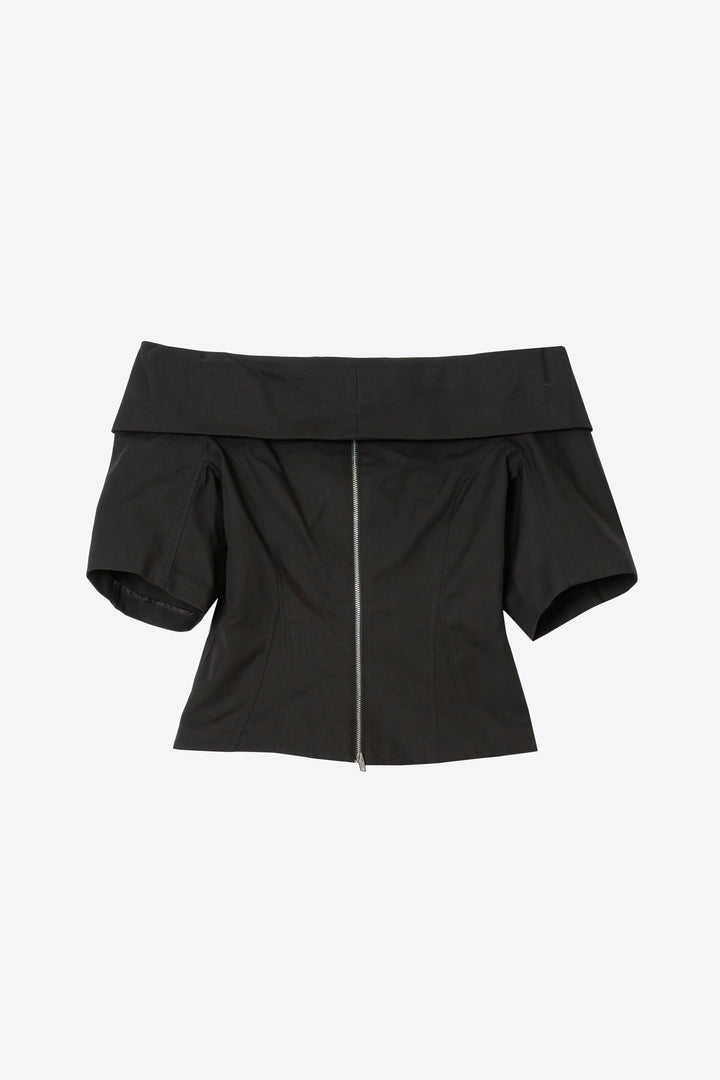 Structured Cotton Off Shoulder Zip-Front Top