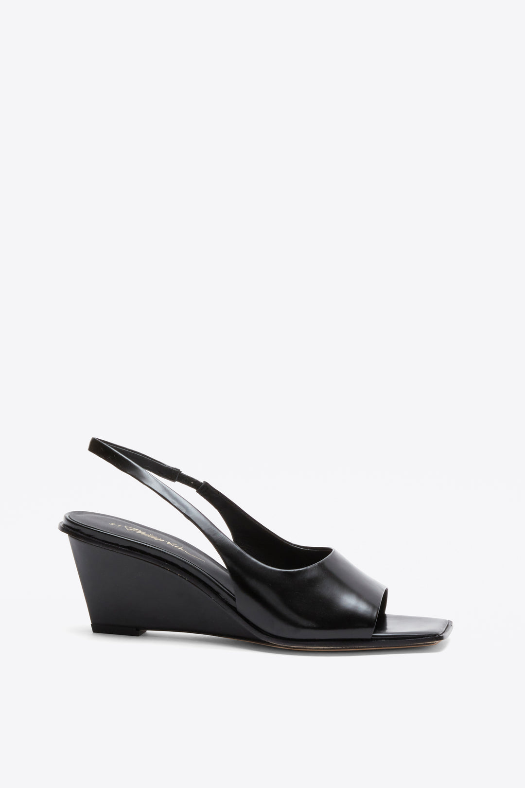 Leather Black Wedge Slingback Sandals Laura 60MM Slingback Wedge