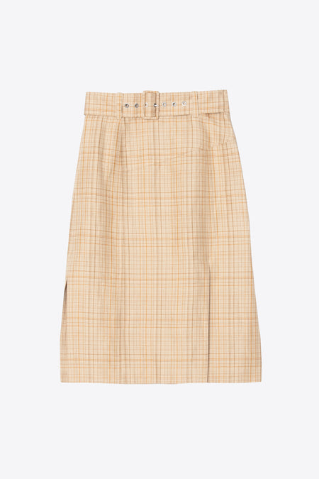 Linen Plaid Wide Leg Belted Pants