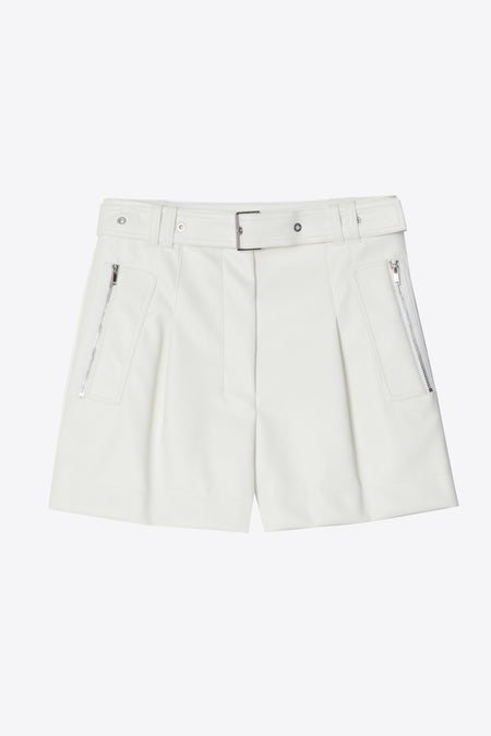 Vegan Leather Belted Waist Utility Shorts