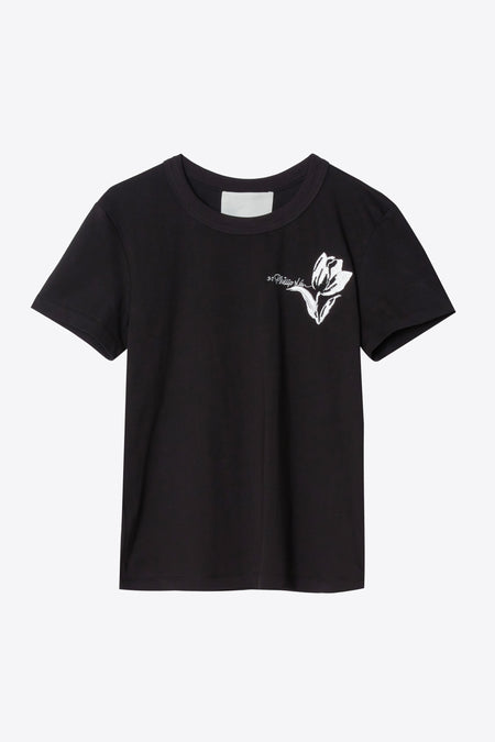 Cropped Short Sleeve Tee With Tulip Embelishment