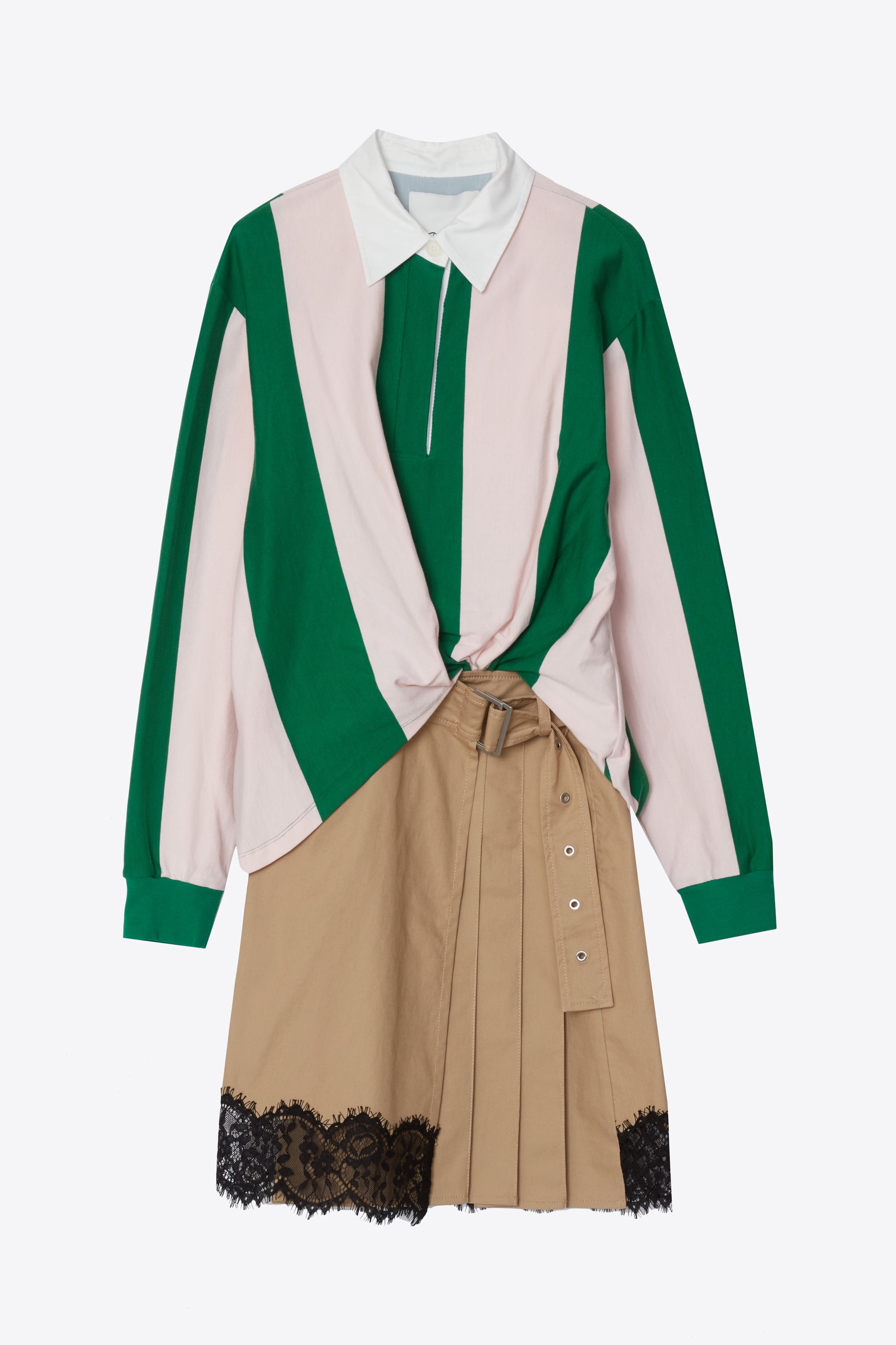 3.1 x Shopbop Long Sleeve Rugby Combo Mini Dress with Lace - GREEN-BLUSH