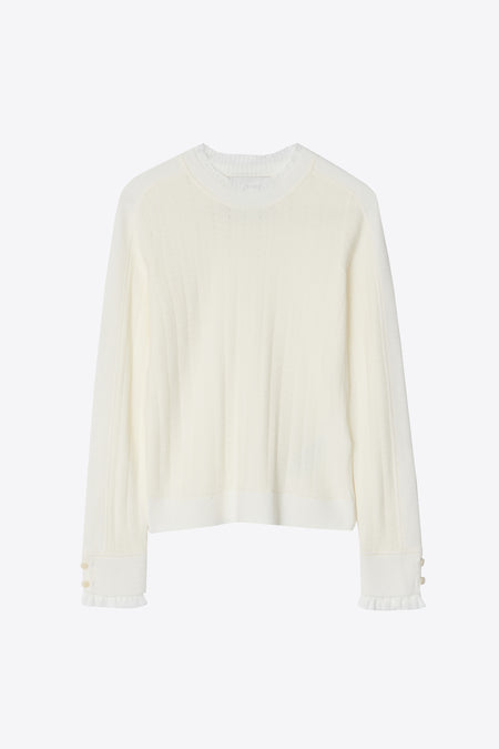 Fluid Rib Sweater with Ruffle Cuff