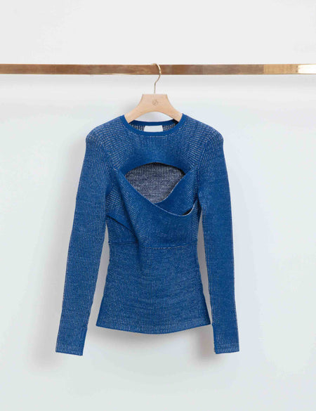 Long Sleeve Double Face Rib Cross Body Pullover