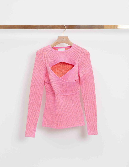 Long Sleeve Double Face Rib Cross Body Pullover