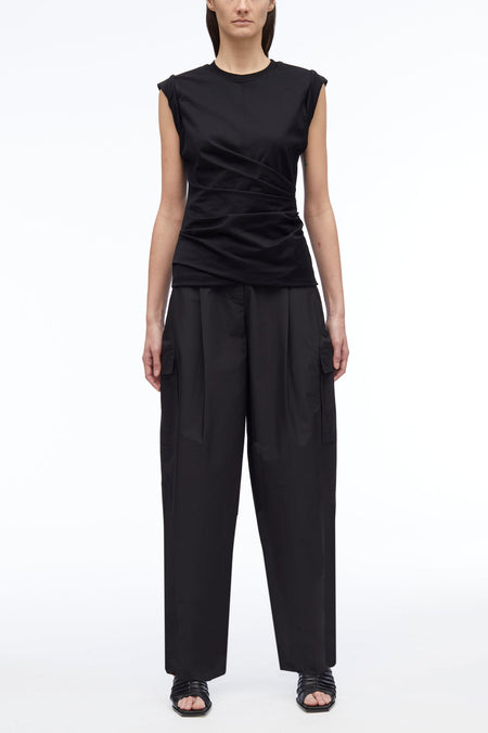 Long Sleeve Draped Cotton Jersey T-Shirt