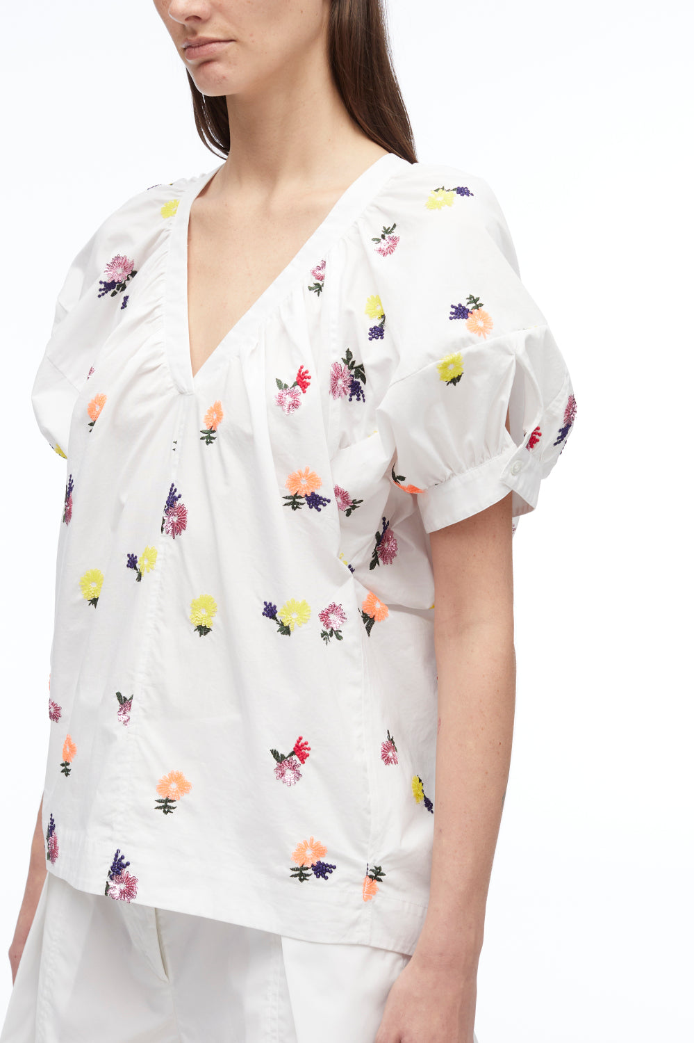 Sequin Embellished Poplin V-Neck Top