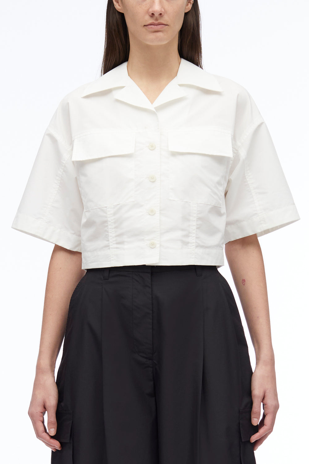 Short Sleeve Cropped Poplin Shirt