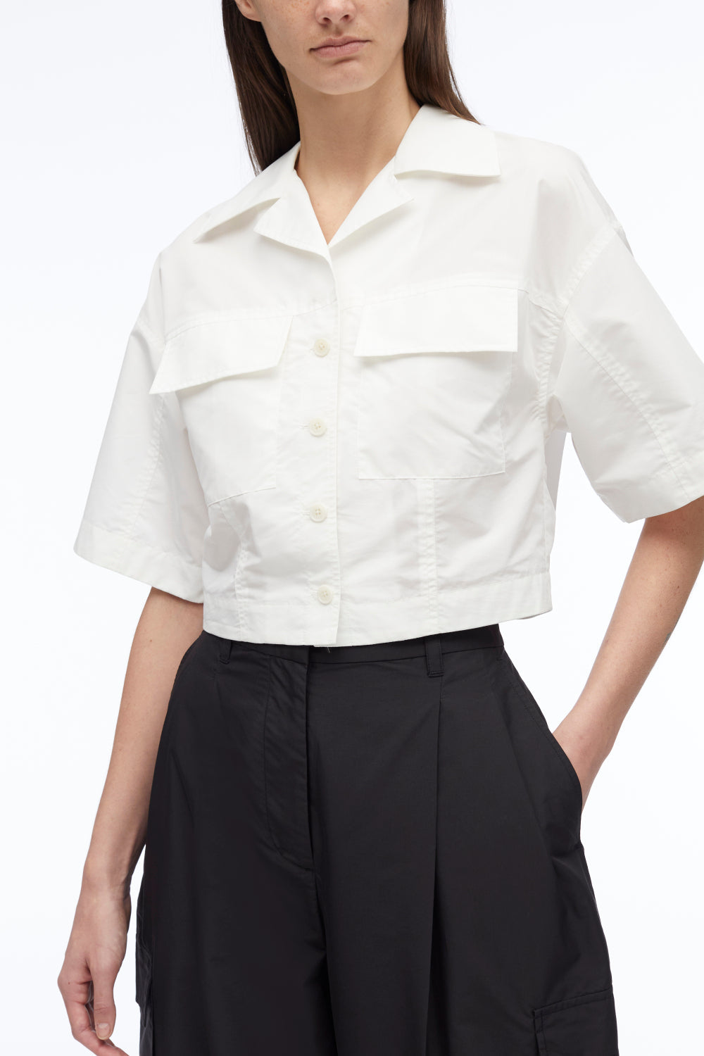 Short Sleeve Cropped Poplin Shirt