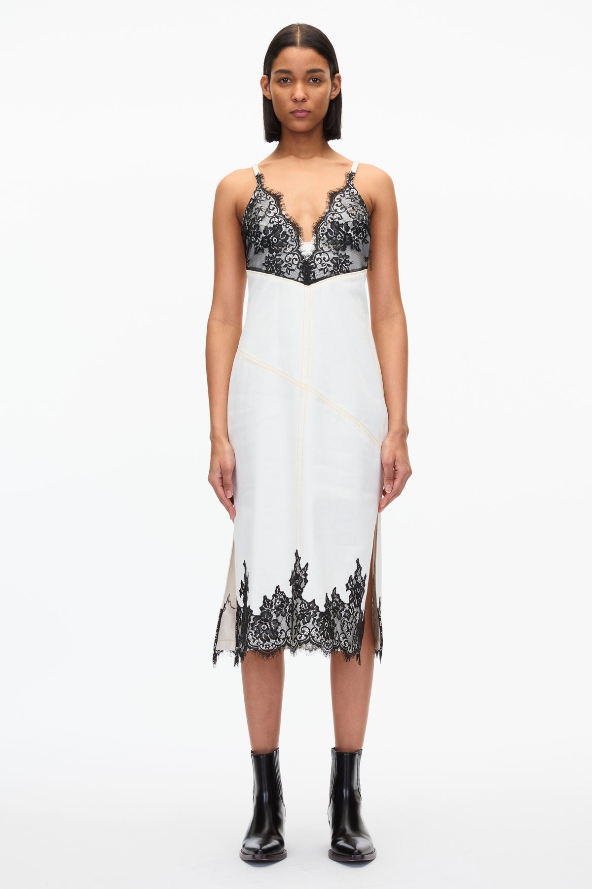 Stonewashed Denim Slip Dress With Lace