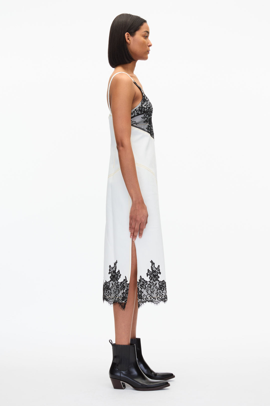 Stonewashed Denim Slip Dress With Lace