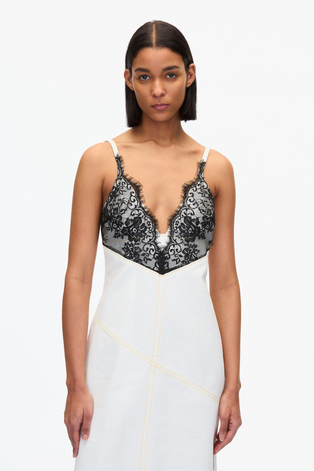 Stonewashed Denim Slip Dress With Lace