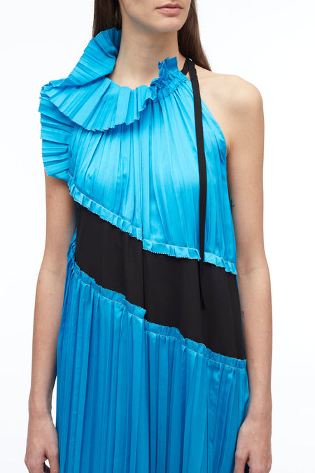 Pleated Satin Sleeveless Dress