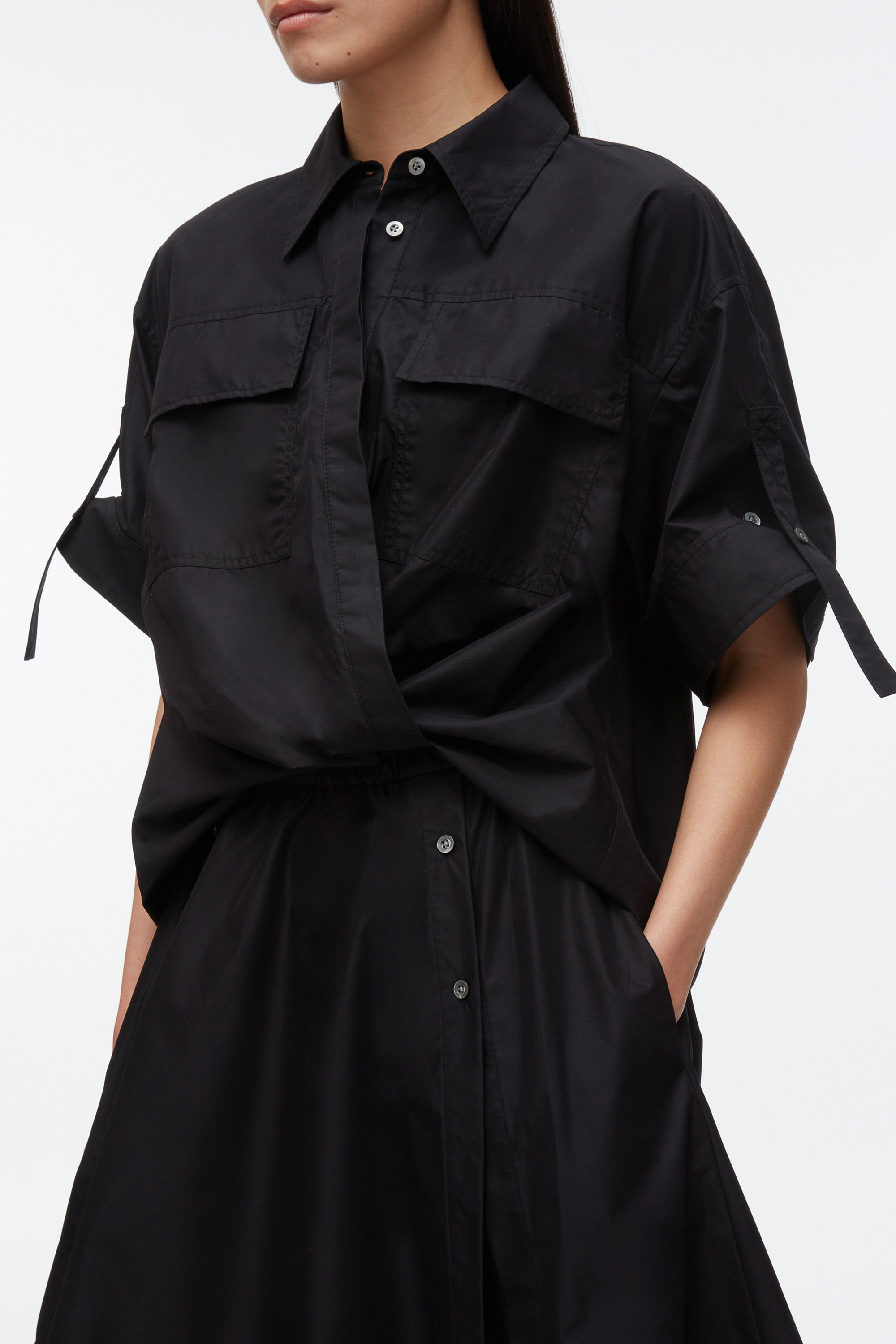 3.1 Phillip Lim Chic Button Down Blouse Contrast Trim sale and Zipper Cuff Sleeves