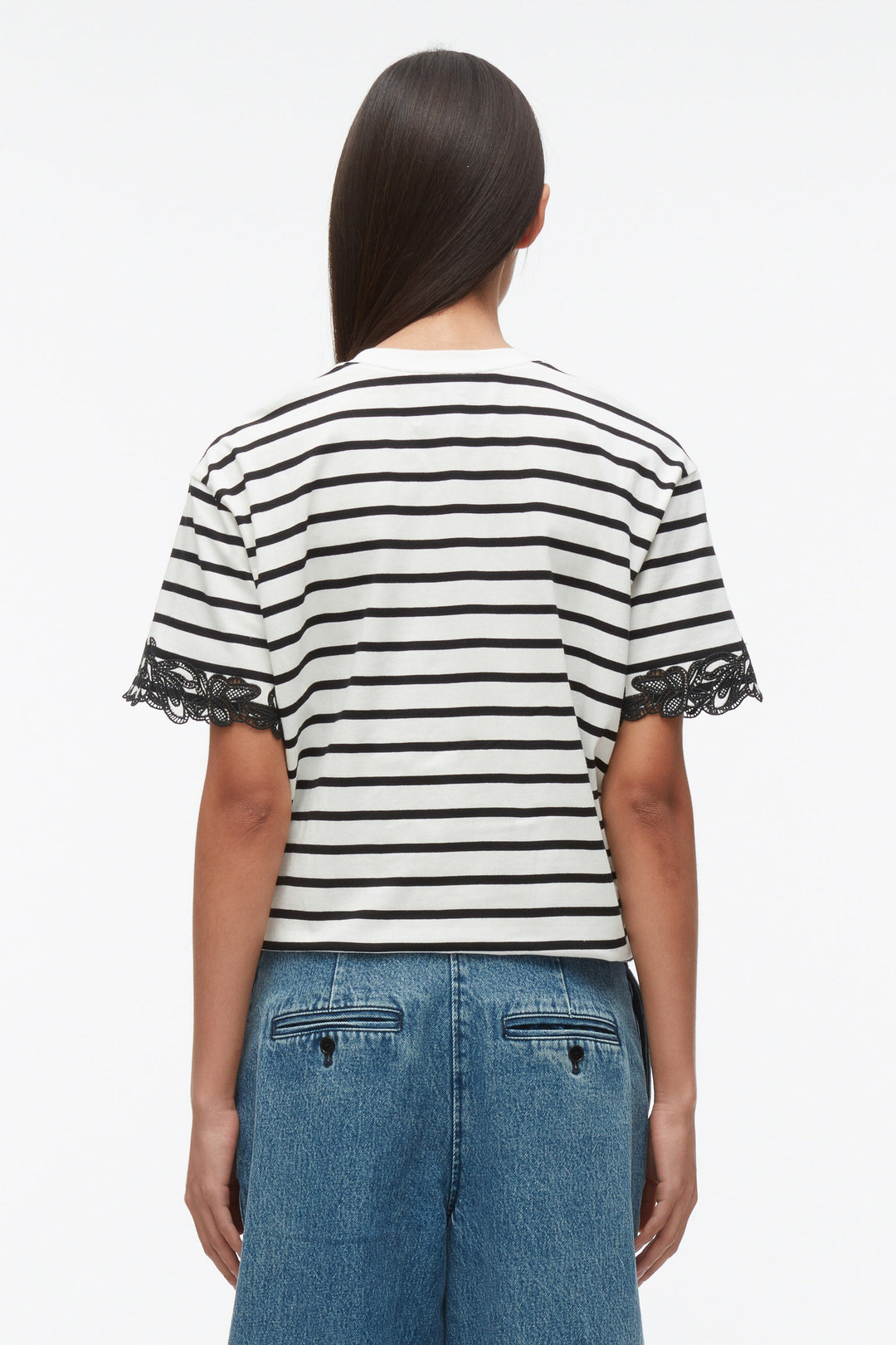 Draped Tee with Lace Embroidery