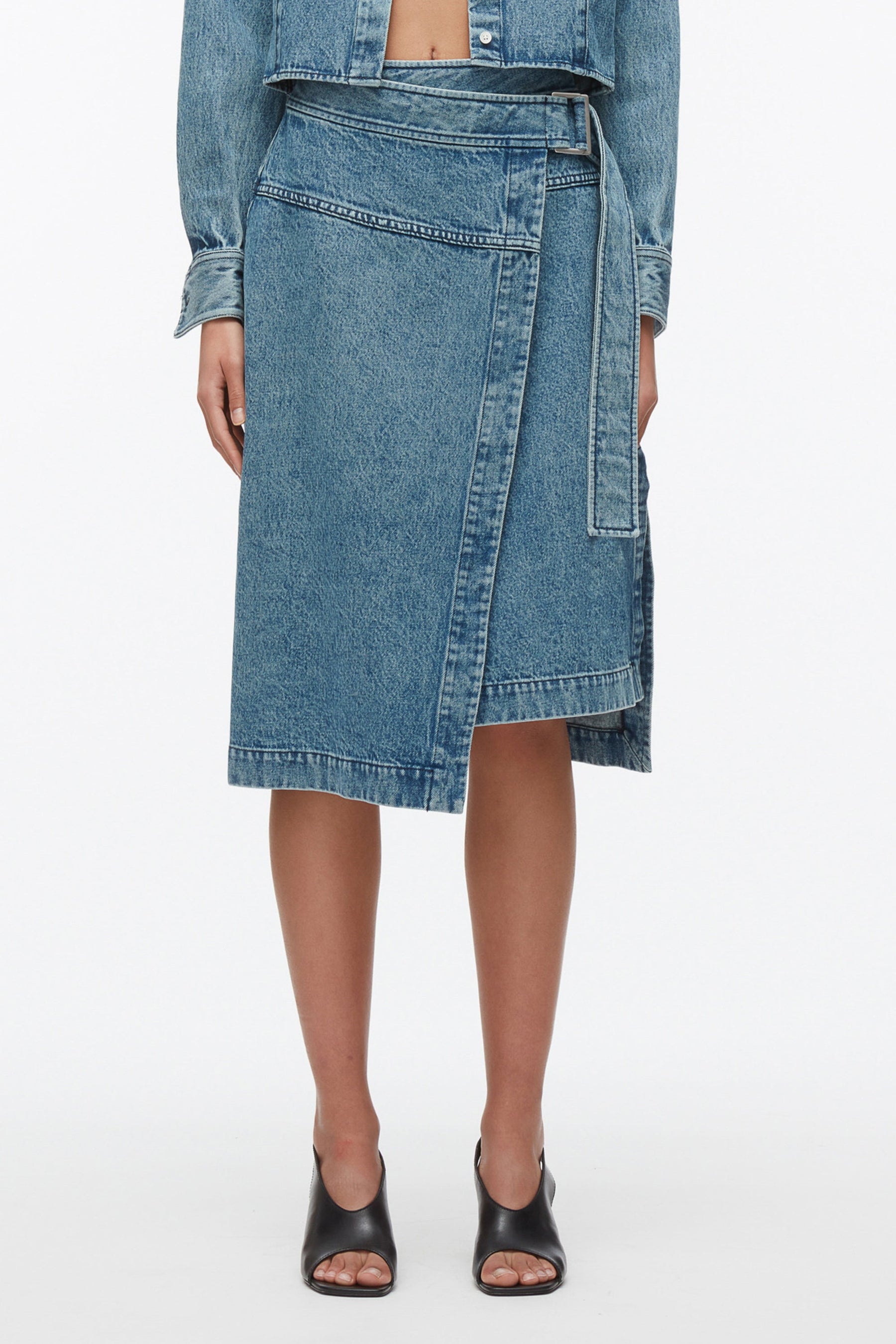 Washed Denim Wrap Half Skirt