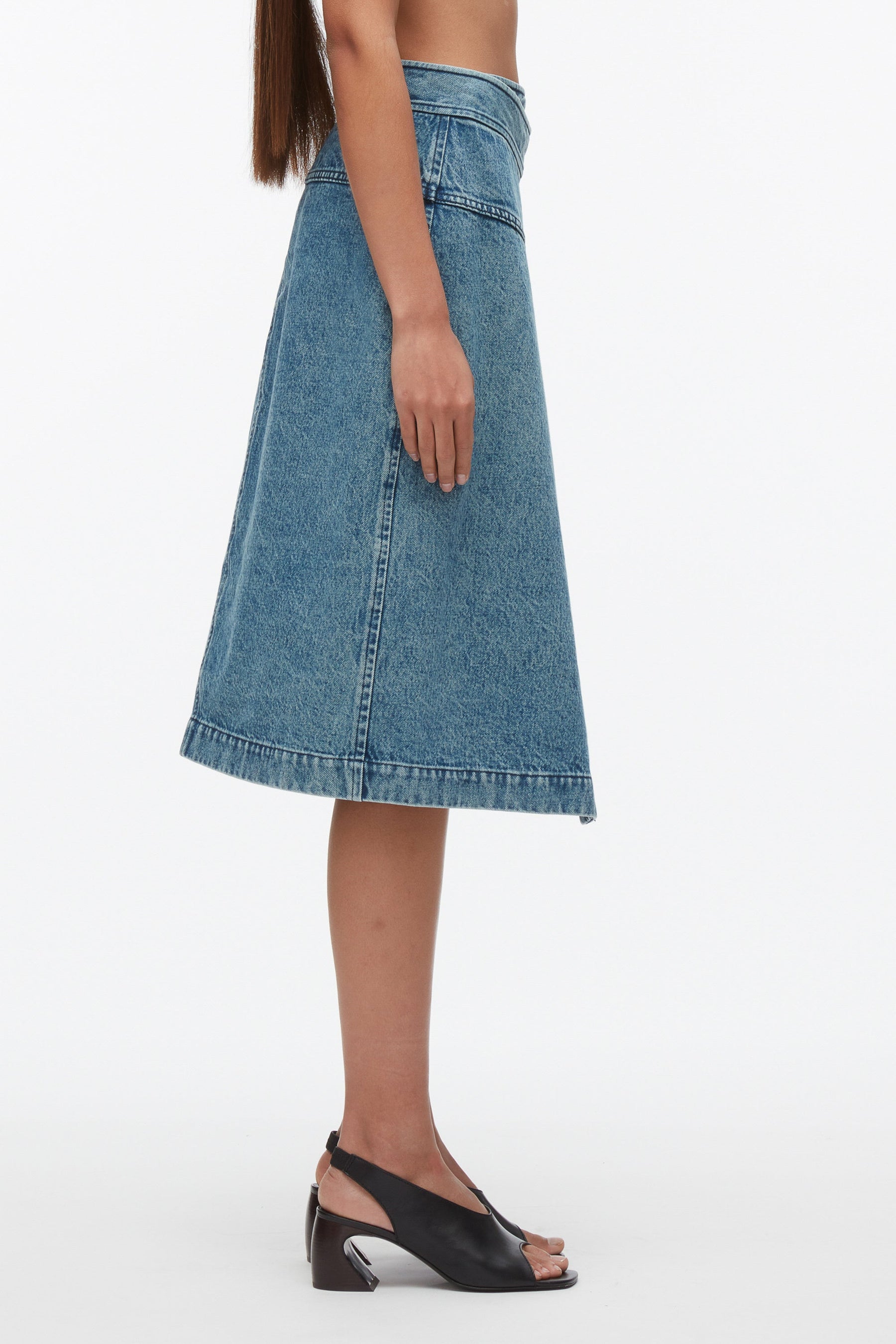 Washed Denim Wrap Half Skirt