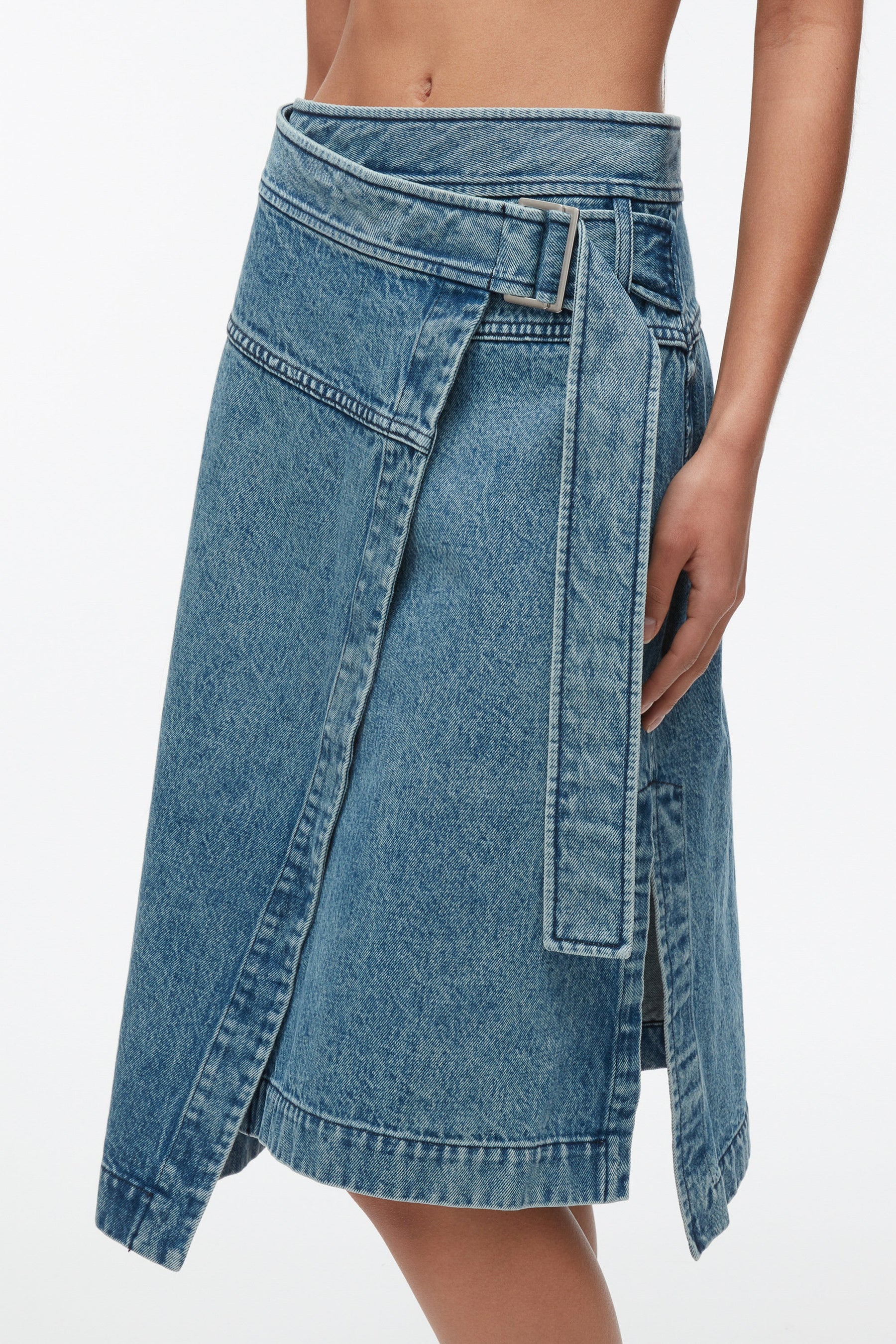 Washed Denim Wrap Half Skirt