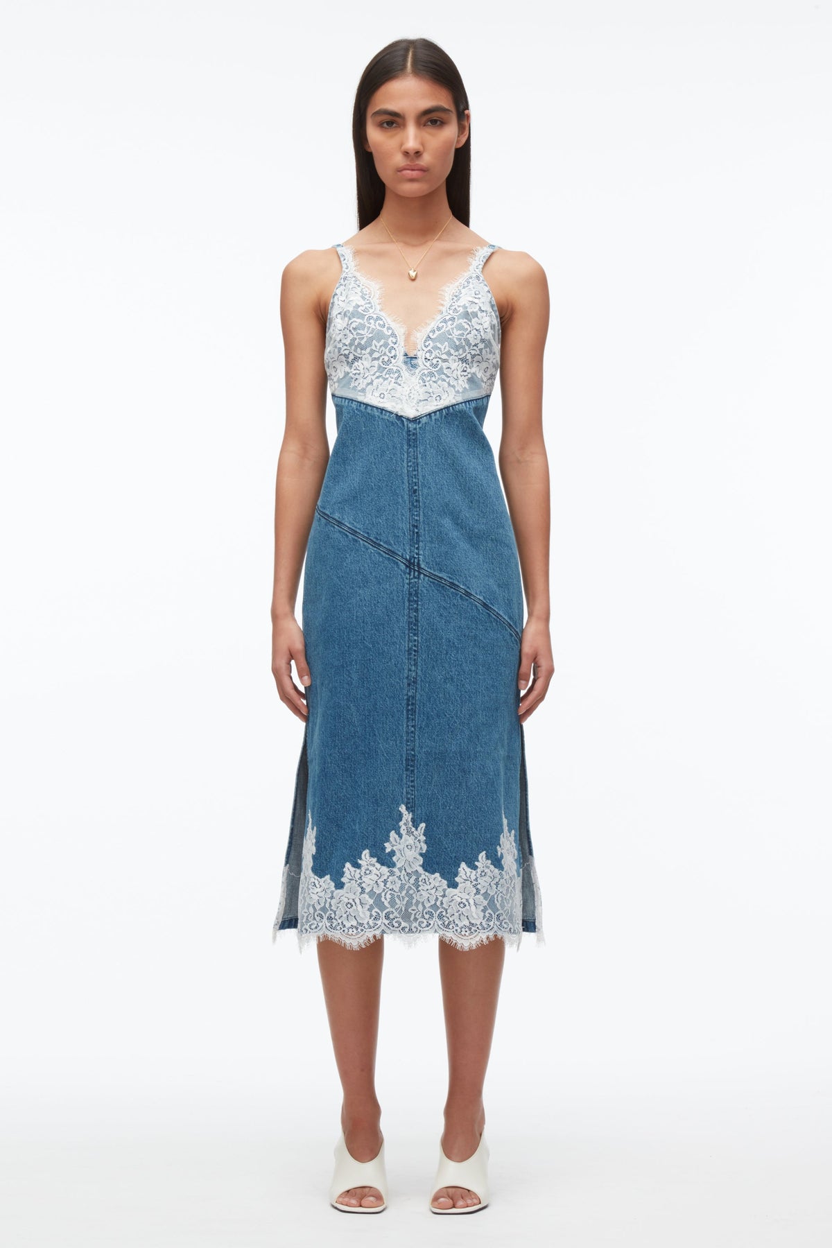 Denim Slip Dress with Lace | Stylish Women's Wear