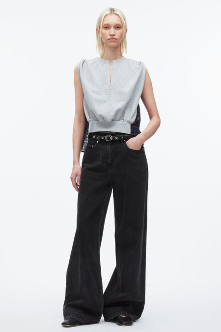 French Terry Top with Denim Combo