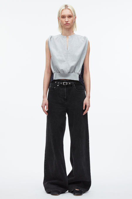 French Terry Top with Denim Combo