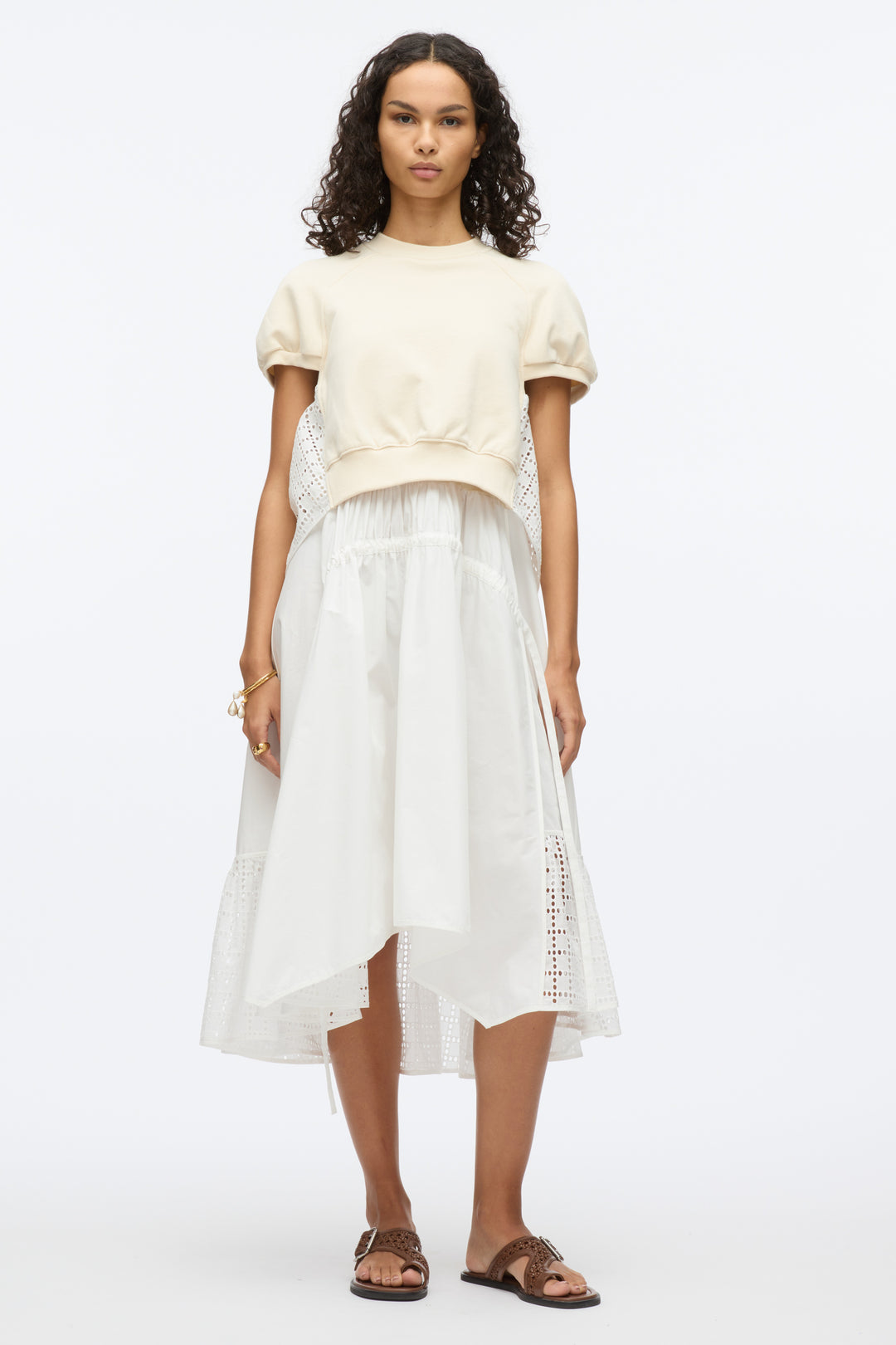 French Terry Dress with Broderie Anglaise