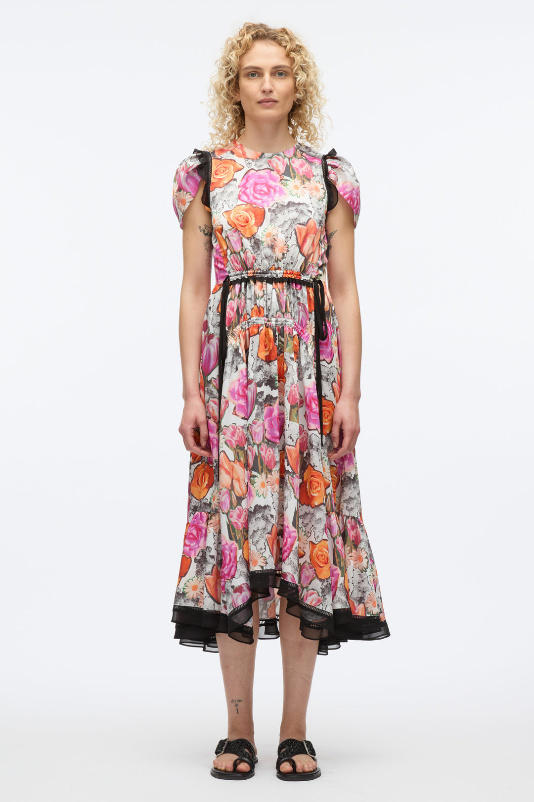Floral Collage Soft Tulip Sleeve Dress