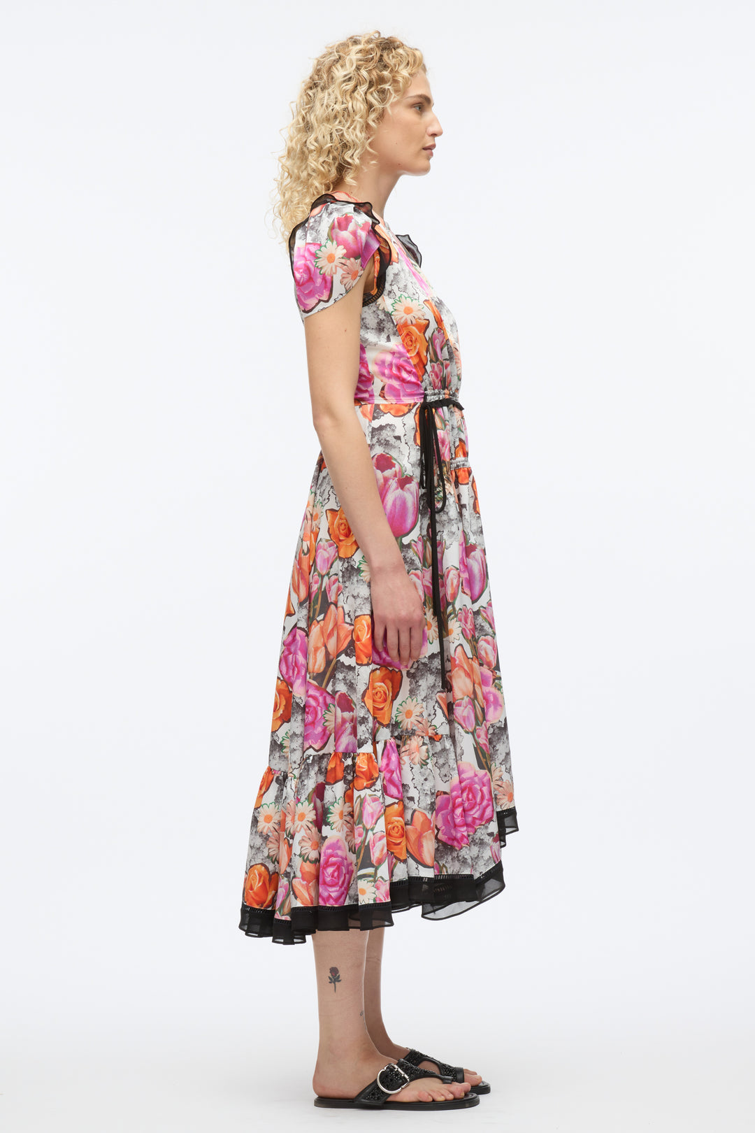Floral Collage Soft Tulip Sleeve Dress