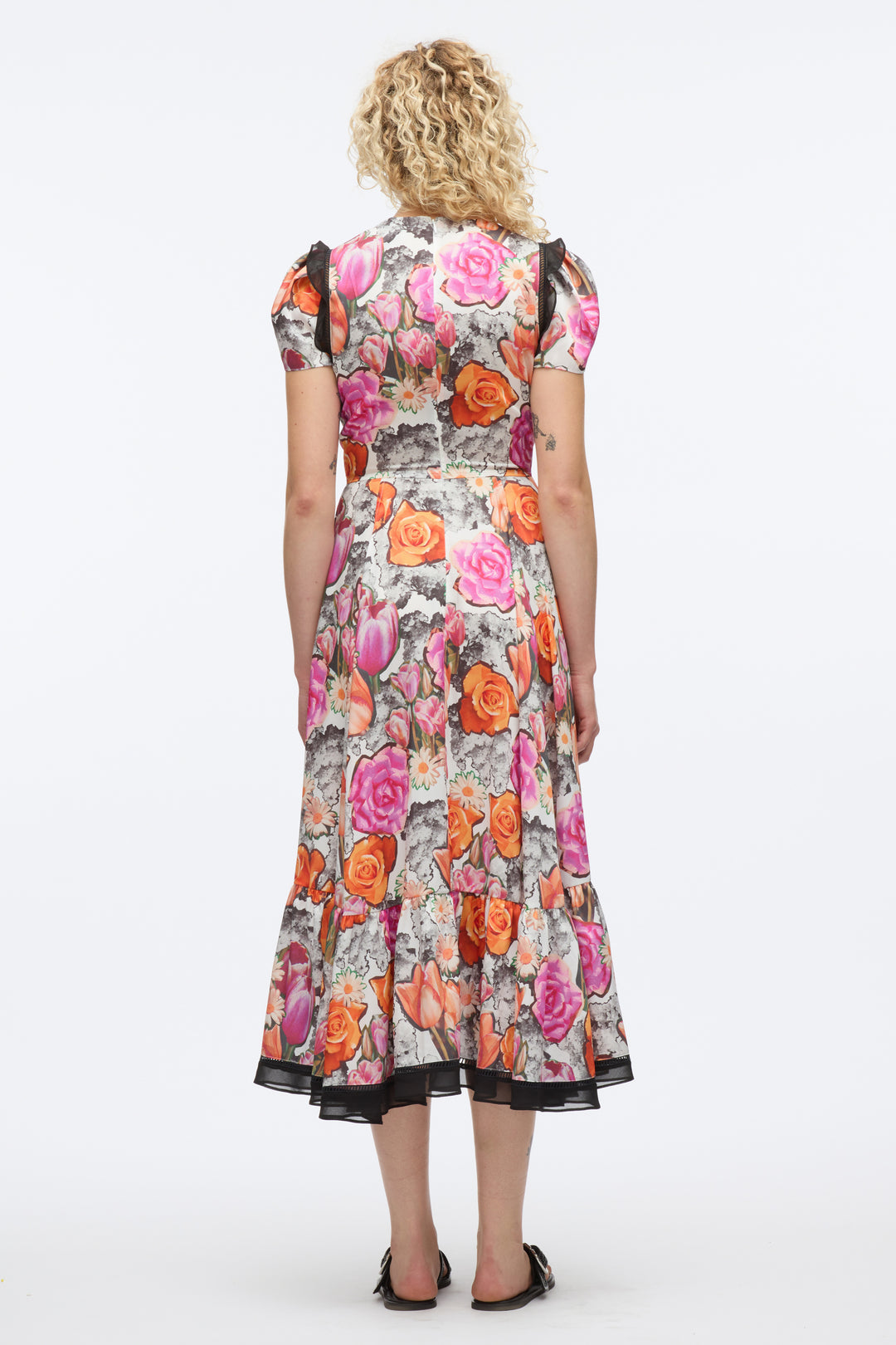 Floral Collage Soft Tulip Sleeve Dress