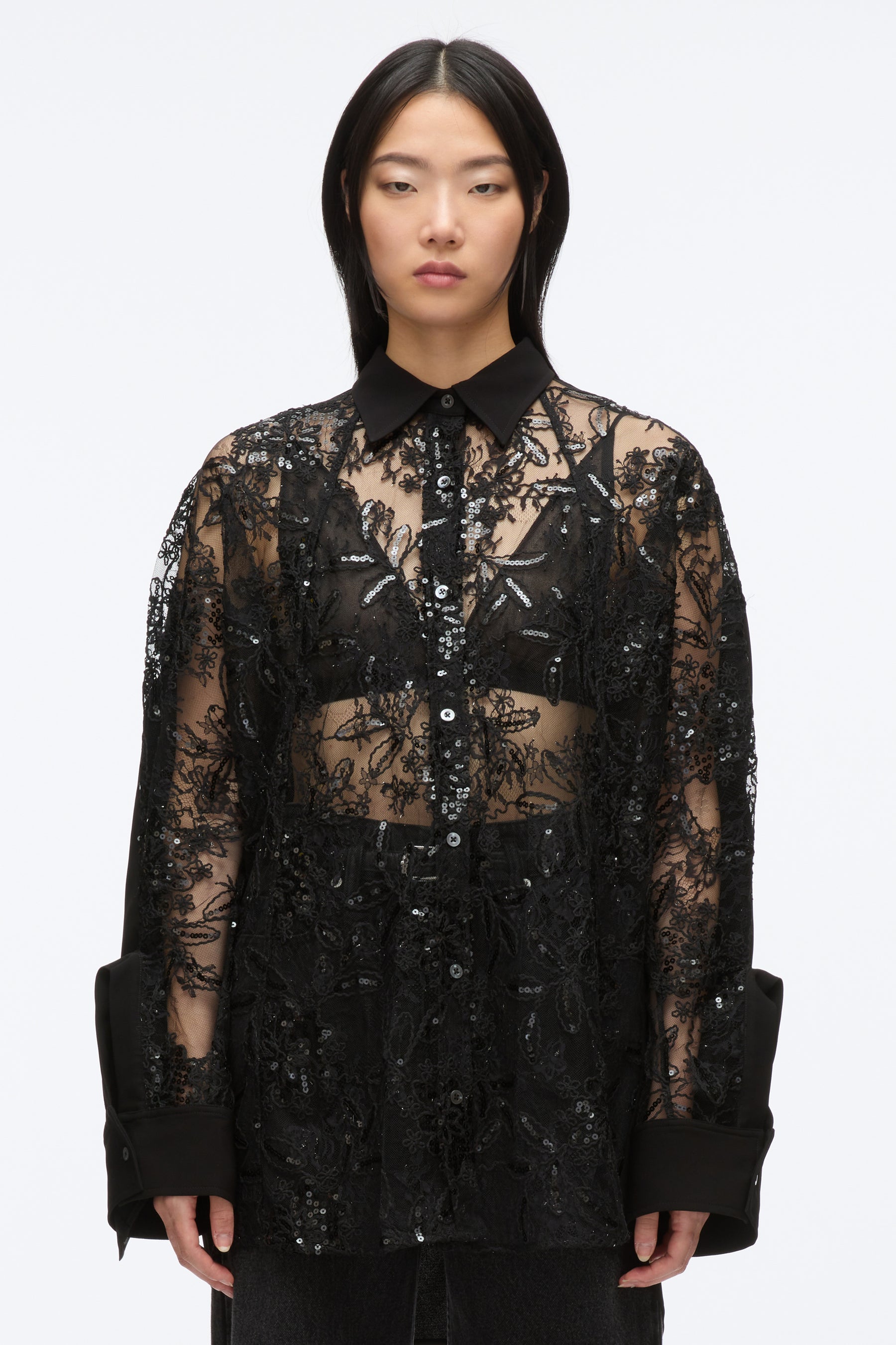 Sequin Lace Oversized Shirt