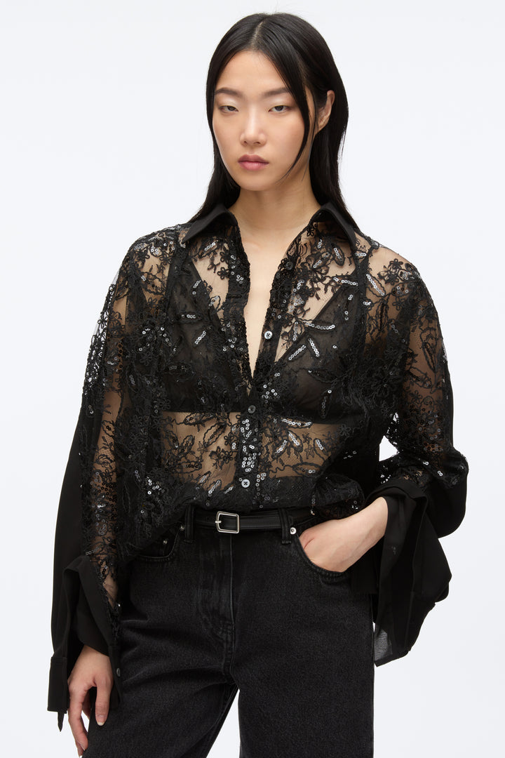 Sequin Lace Oversized Shirt