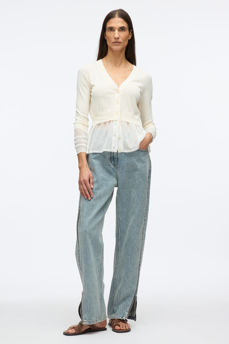Combo Pleated Dress with Tie Waist