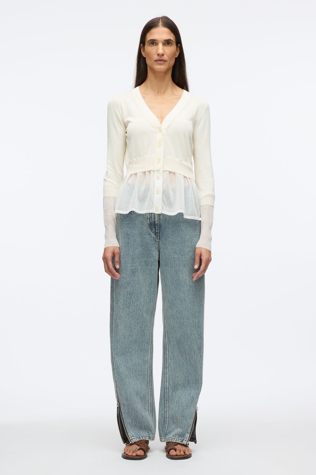 Gauze Peplum Double Layer Cardigan