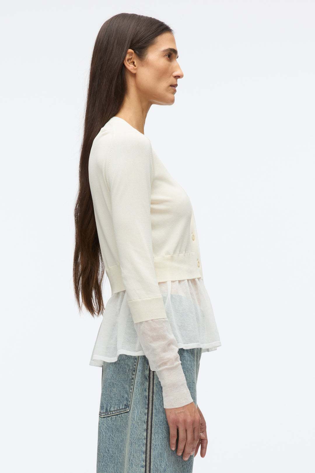 Gauze Peplum Double Layer Cardigan