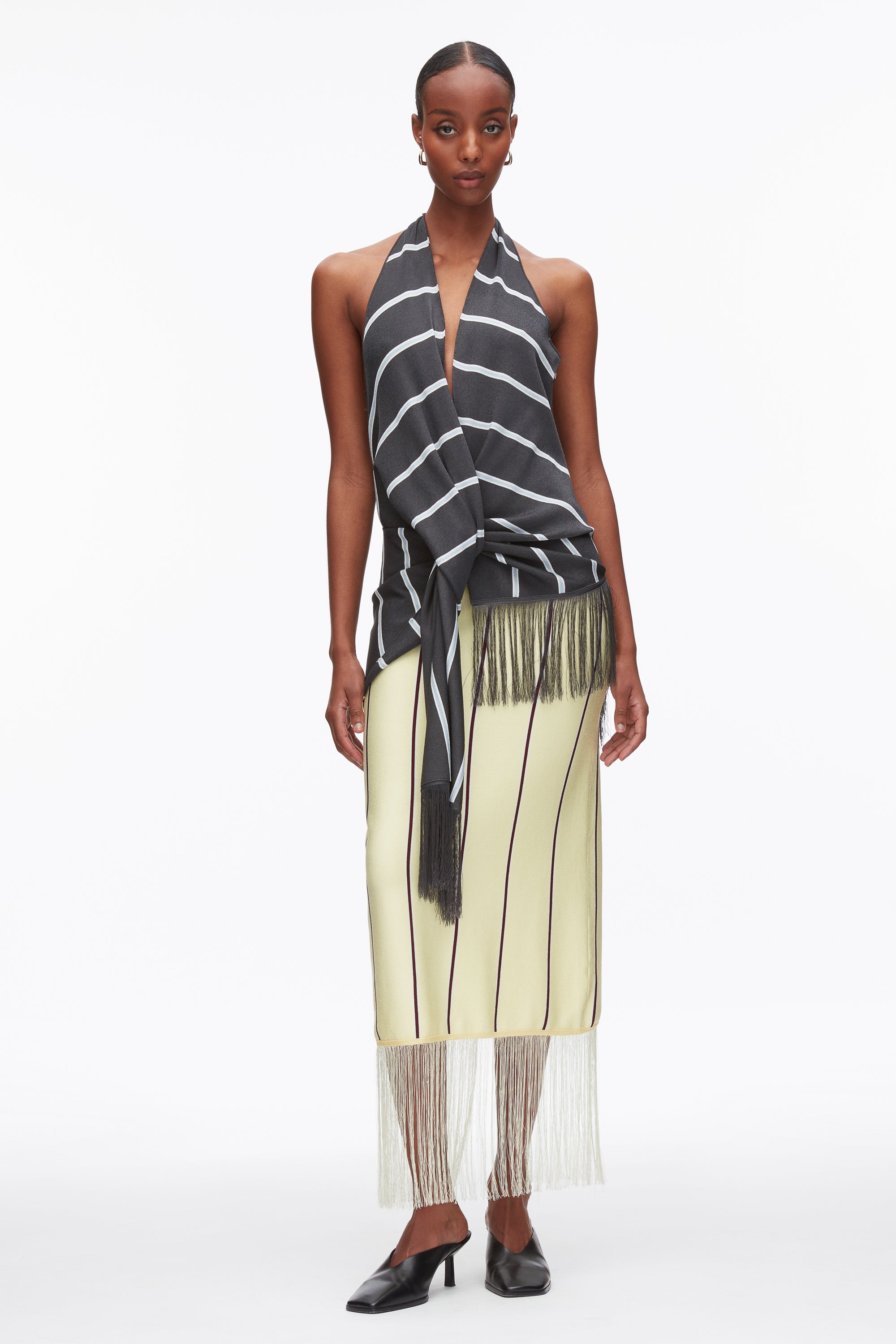 アメリビンテージ　HALTER NECK LONG SLEEVE SET TOP Draped Stripe Halter Top with Fringe – 3.1 Phillip Lim