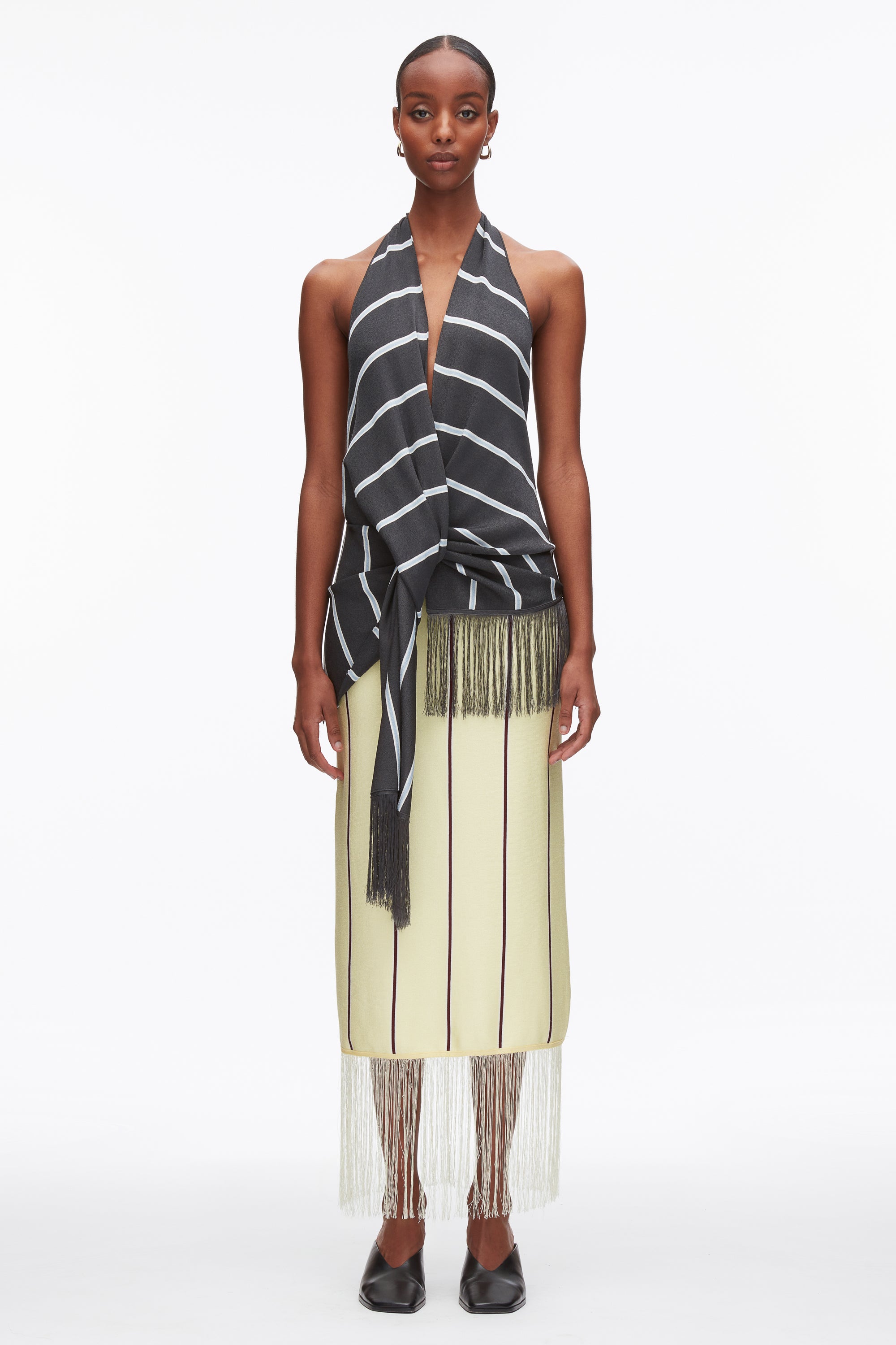 Draped Stripe Halter Top with Fringe – 3.1 Phillip Lim